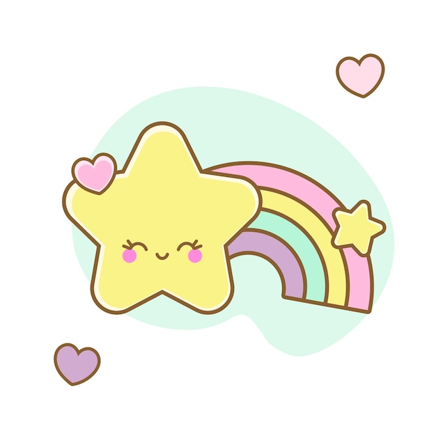 Vector linda estrellita kawaii sonriendo con un colorido arco iris