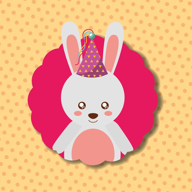 Vector linda etiqueta de decoración de sombrero de fiesta de conejito