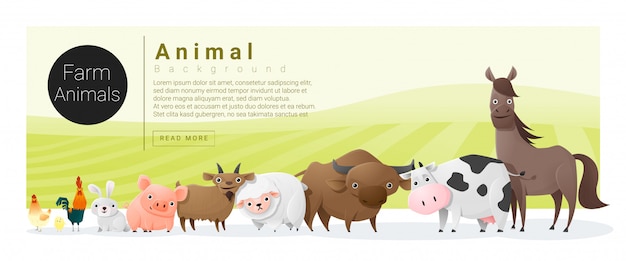 Vector linda familia de animales con animales de granja y plantilla de texto