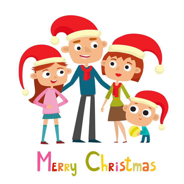 Vector linda familia en estilo de dibujos animados en blanco