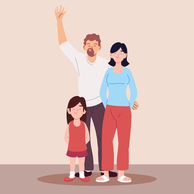 Linda familia, padres con diseño de ilustración de hija