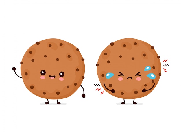 Linda feliz y triste divertida galleta de chocolate. diseño de icono de ilustración de personaje de dibujos animados.