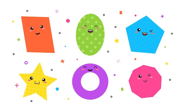 Vector linda figura matemática forma geométrica dibujos animados cara icono escuela niño conjunto divertido emoji educación vector