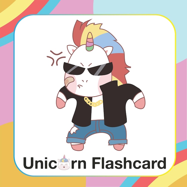 Linda Flashcard de Unicornio para Niños. Listo para imprimir. Tarjeta de juego imprimible. archivo vectorial