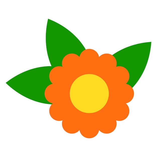 Linda flor de dibujos animados con hojas en estilo plano Elemento floral infantil aislado sobre fondo blanco