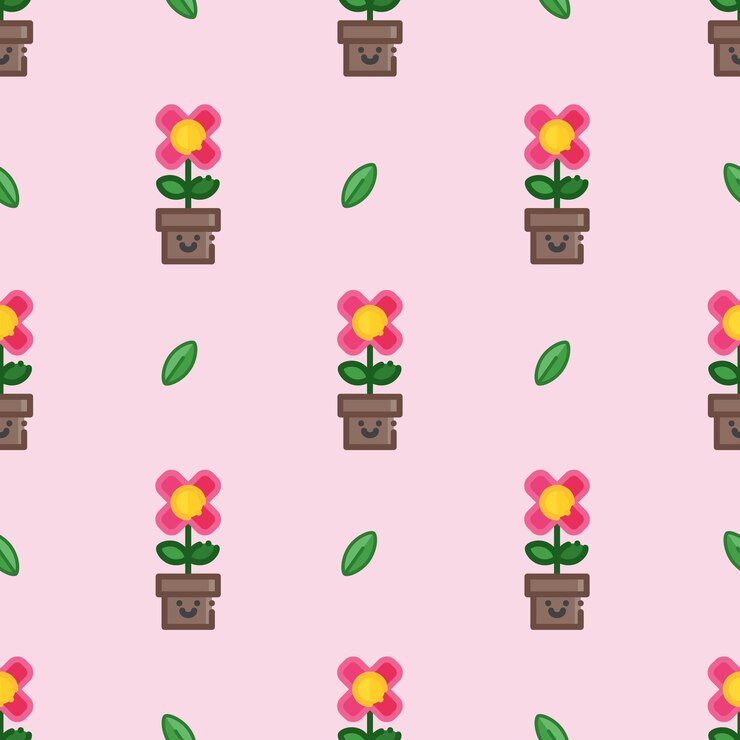 linda flor rosa de patrones sin fisuras con maceta