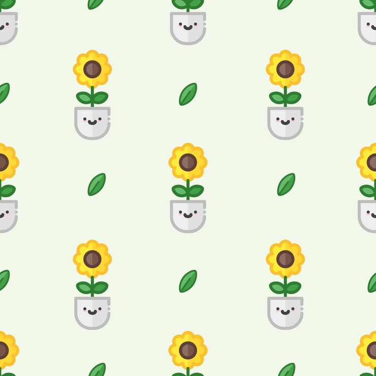 linda flor de sol de patrones sin fisuras con maceta