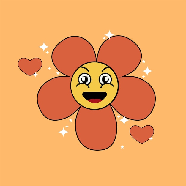 Linda flor sonriente en estilo retro de los años 70 Ilustración vectorial