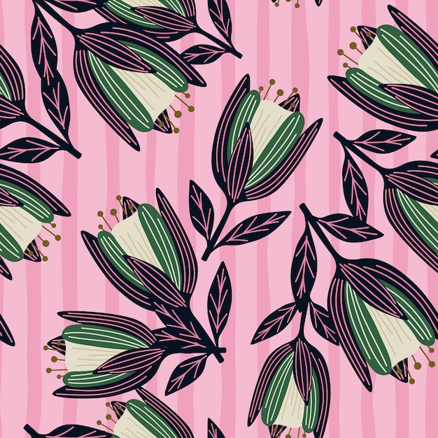 Linda flor de tulipán de patrones sin fisuras Diseño botánico de flores silvestres Fondo de pantalla de adorno floral decorativo