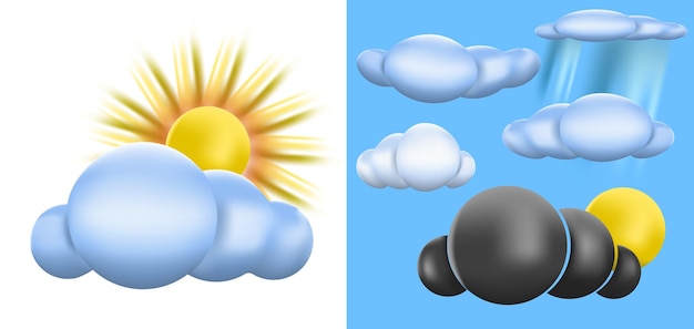 Linda forma de nube con sol. Icono de vector. Concepto de ilustración de icono de clima realista de plástico blanco brillante