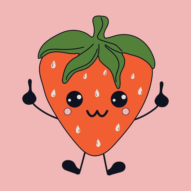 Linda fresa divertida feliz con ojos kawaii Ilustración vectorial aislada
