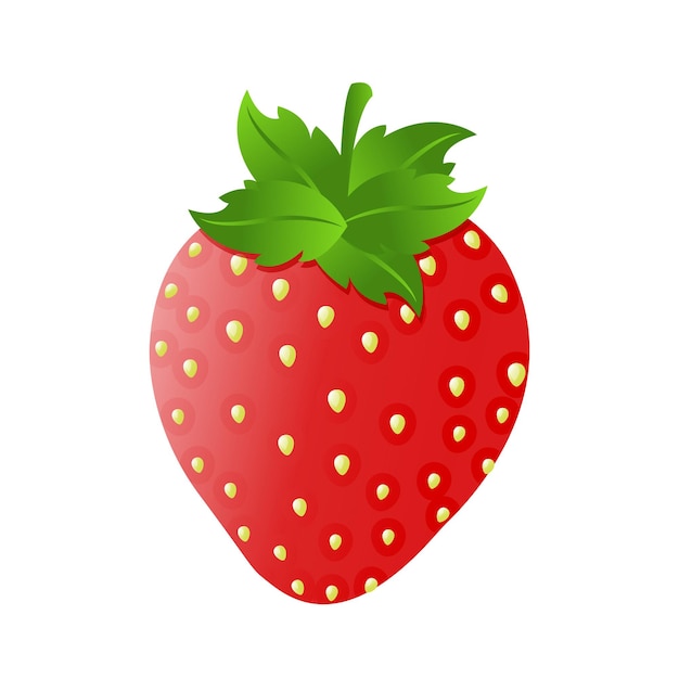 Linda fresa de fresa con pedículo de hoja verde ilustración aislada de vector de dibujos animados