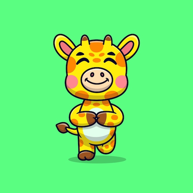 Linda girafa de dibujos animados haciendo yoga de pie Ícono vectorial Ilustración Deporte animal