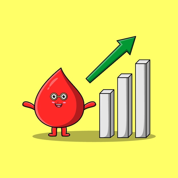 Linda gota de sangre de dibujos animados con un gráfico de signo ascendente en un diseño moderno y plano