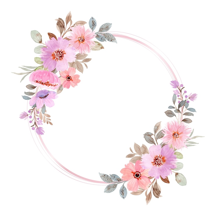 Vector linda guirnalda floral rosa púrpura con acuarela