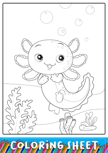 Linda hoja para colorear de dibujos animados de ajolote | Vector Premium Linda hoja para colorear de dibujos animados de ajolote | Vector Premium