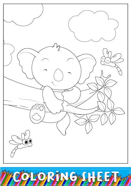 Vector linda hoja para colorear de koala para niños