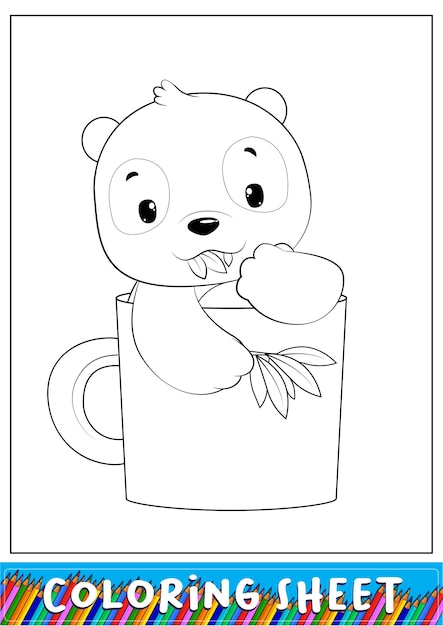 Vector linda hoja para colorear de panda para niños