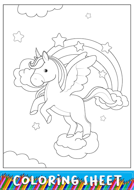 Linda hoja para colorear de unicornio para niños