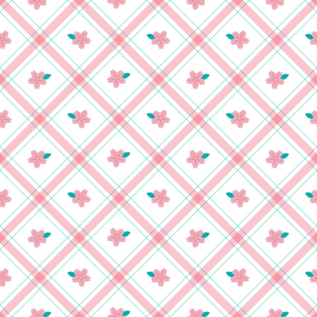 Linda hoja de Sakura Elemento Rosa Azul Raya diagonal Línea Inclinación Cuadros Cuadros Tartán Patrón de búfalo