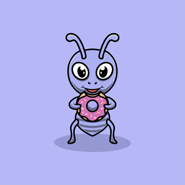 linda hormiga comiendo donut ilustración de dibujos animados