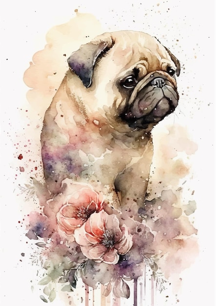 Vector linda ilustración de acuarela de perro pug para proyectos de bricolaje