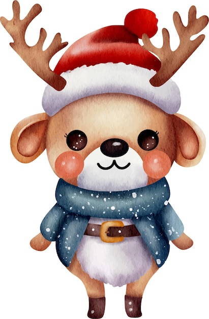 Linda ilustración en acuarela del personaje del reno para Navidad