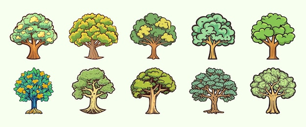 Linda ilustración de un árbol frondoso en colores pastel suaves, ideal para pegatinas y carteles