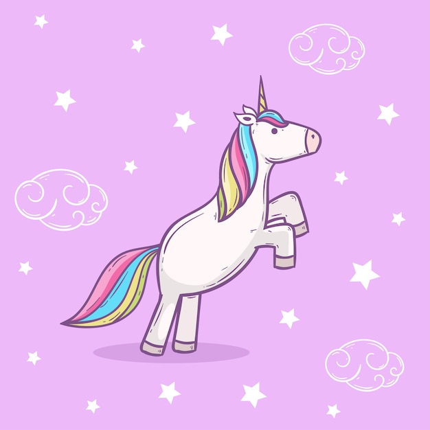 Linda ilustración arco iris unicornio