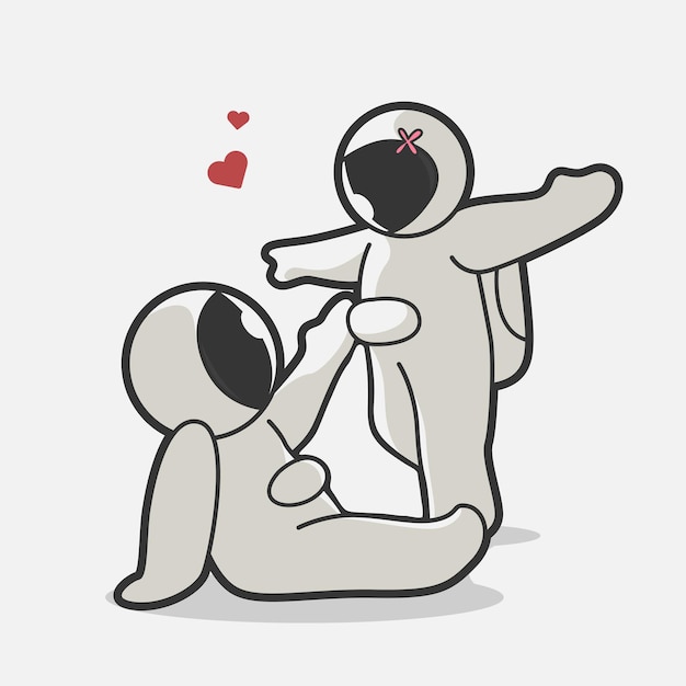 Vector linda ilustración de arte de pareja de astronautas chibi