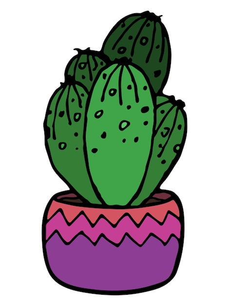 Linda ilustración de cactus dibujada a mano Planta de interior en una maceta clipart Cozy home doodle