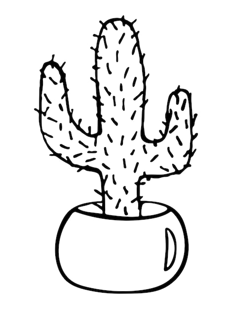 Linda ilustración de cactus dibujada a mano Planta de interior en una maceta clipart Cozy home doodle