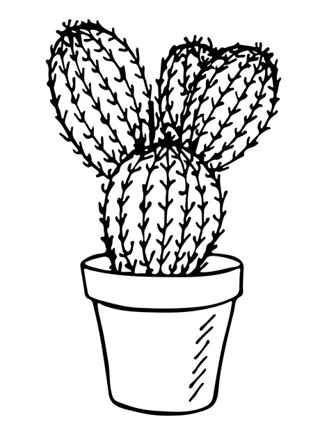 Linda ilustración de cactus dibujada a mano planta de interior en una maceta clipart cozy home doodle