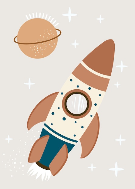 Una linda ilustración de un cohete de exploración espacial