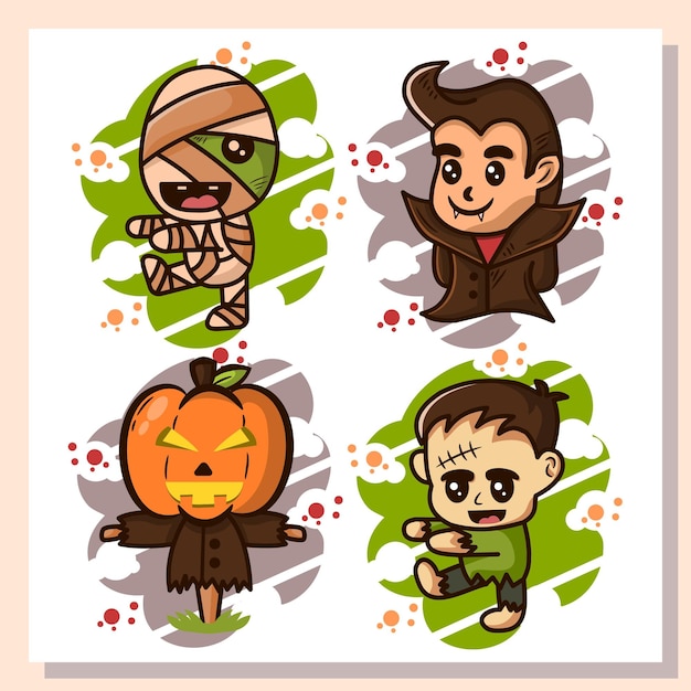 Linda ilustración de la colección de diseño de personajes de halloween