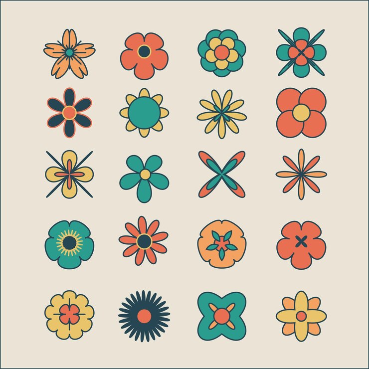 linda ilustración de la colección de flores retro
