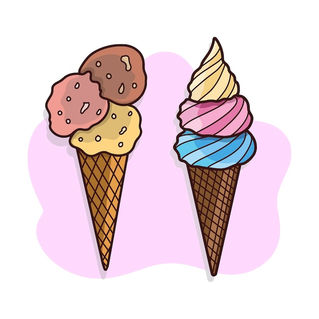 Linda ilustración de conos de helado