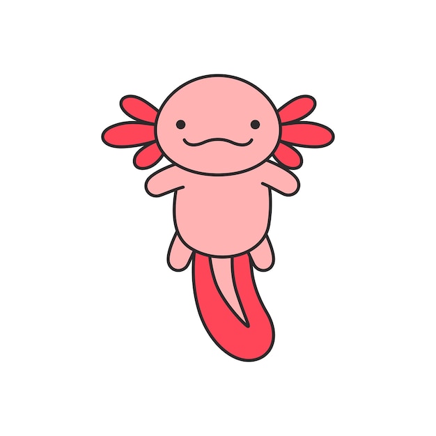 Vector una linda ilustración de dibujos animados del axolotl