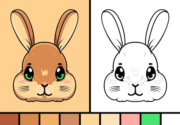 Linda ilustración de dibujos animados de cara de conejo en estilo de página para colorear bebé animal salvaje