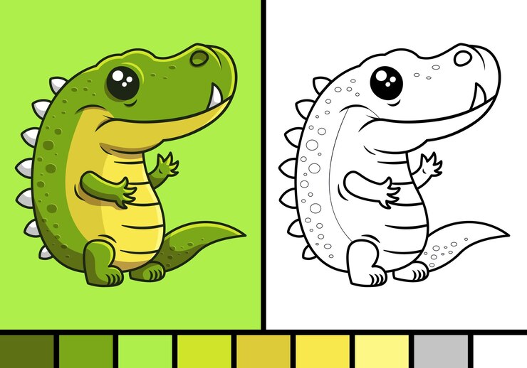 Vector linda ilustración de dibujos animados de cocodrilo en el estilo de página para colorear bebé animal salvaje