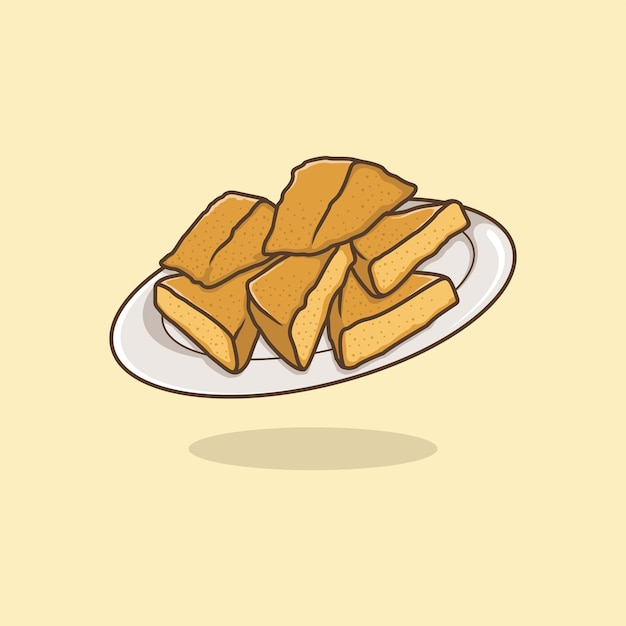 Vector linda ilustración de dibujos animados de tofu frito en un plato