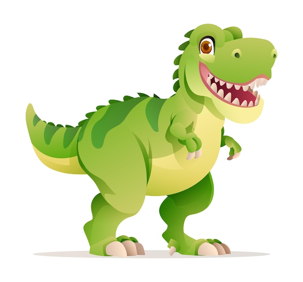 Linda ilustración de dibujos animados de Tyrannosaurus Rex. Dinosaurio T-Rex aislado sobre fondo blanco.