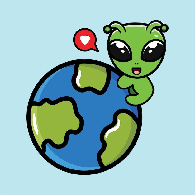 linda ilustración de diseño de personaje alienígena vectorial con tierra