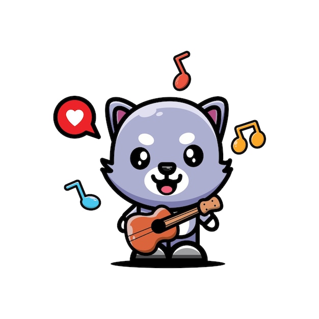 linda ilustración de diseño de personaje de un gato tocando la guitarra