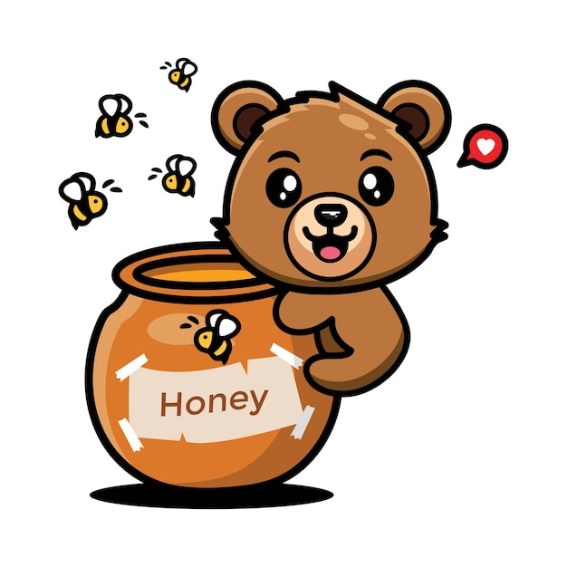 linda ilustración de diseño de personaje de un oso comiendo miel