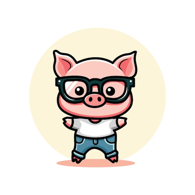 linda ilustración de diseño vectorial de un cerdo con gafas