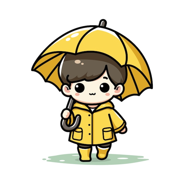 linda ilustración de diseño vectorial de un niño pequeño llevando un paraguas
