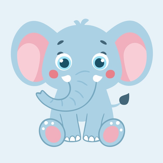 Una linda ilustración de un elefante de dibujos animados azul