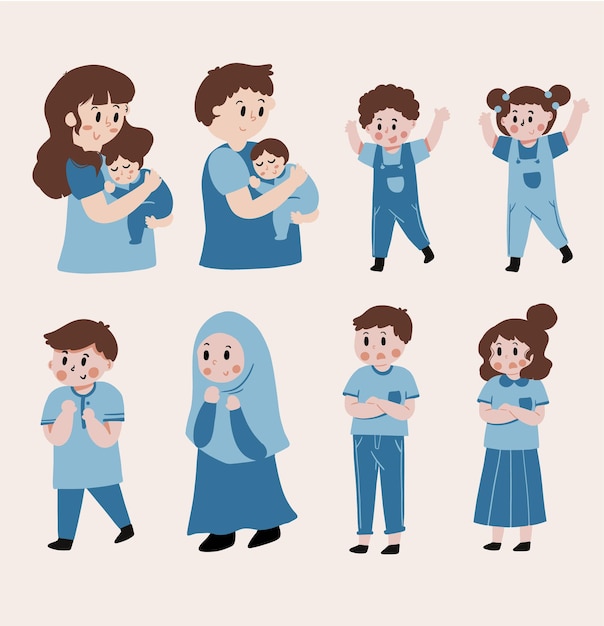 Linda ilustración de familia y niños