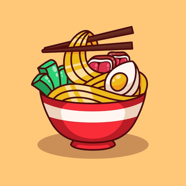 Linda ilustración de fideos ramen en diseño plano